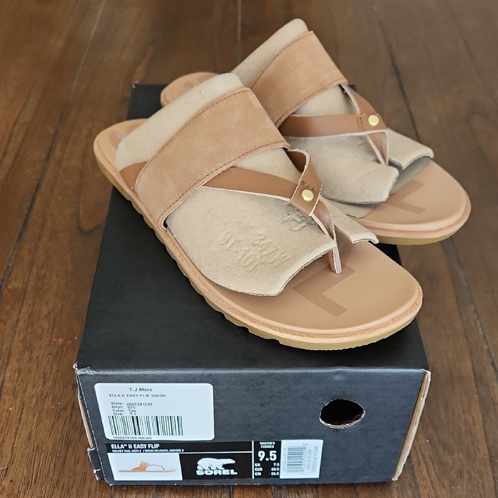 Tan Suede Slide Sandals